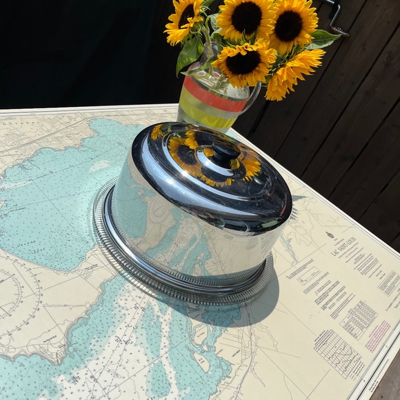 Vintage Cut Glass Cake Plate with Chrome Lid - Picture 1 of 5